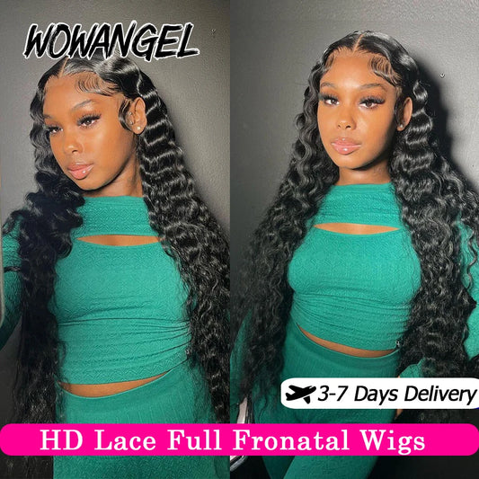 Wow Angel 34inch Human Hair Lace Frontal Wig Deep Wave 13x6 HD Lace Full Frontal Curly Wigs Melts Skins 250% Natural Pre Plucked Mareeyama Moments.