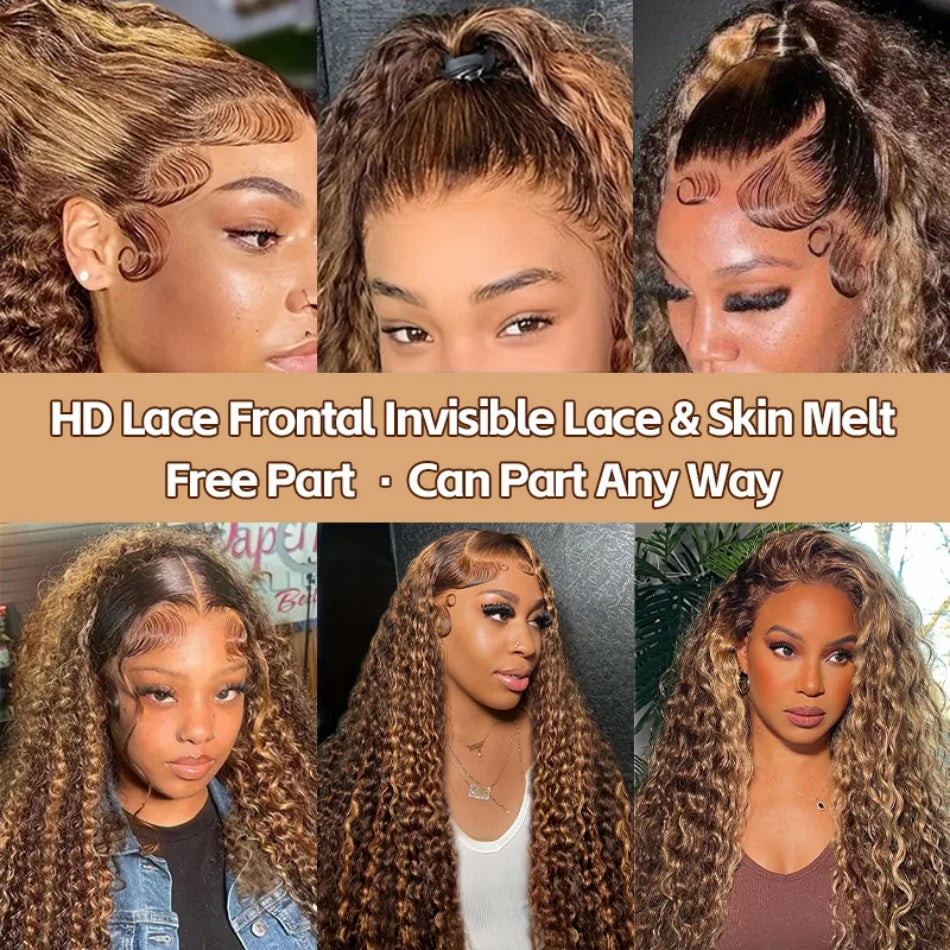 Curly Highlight Human Hair 100% Honey Blonde Loose Deep Wig Mareeyama Moments.