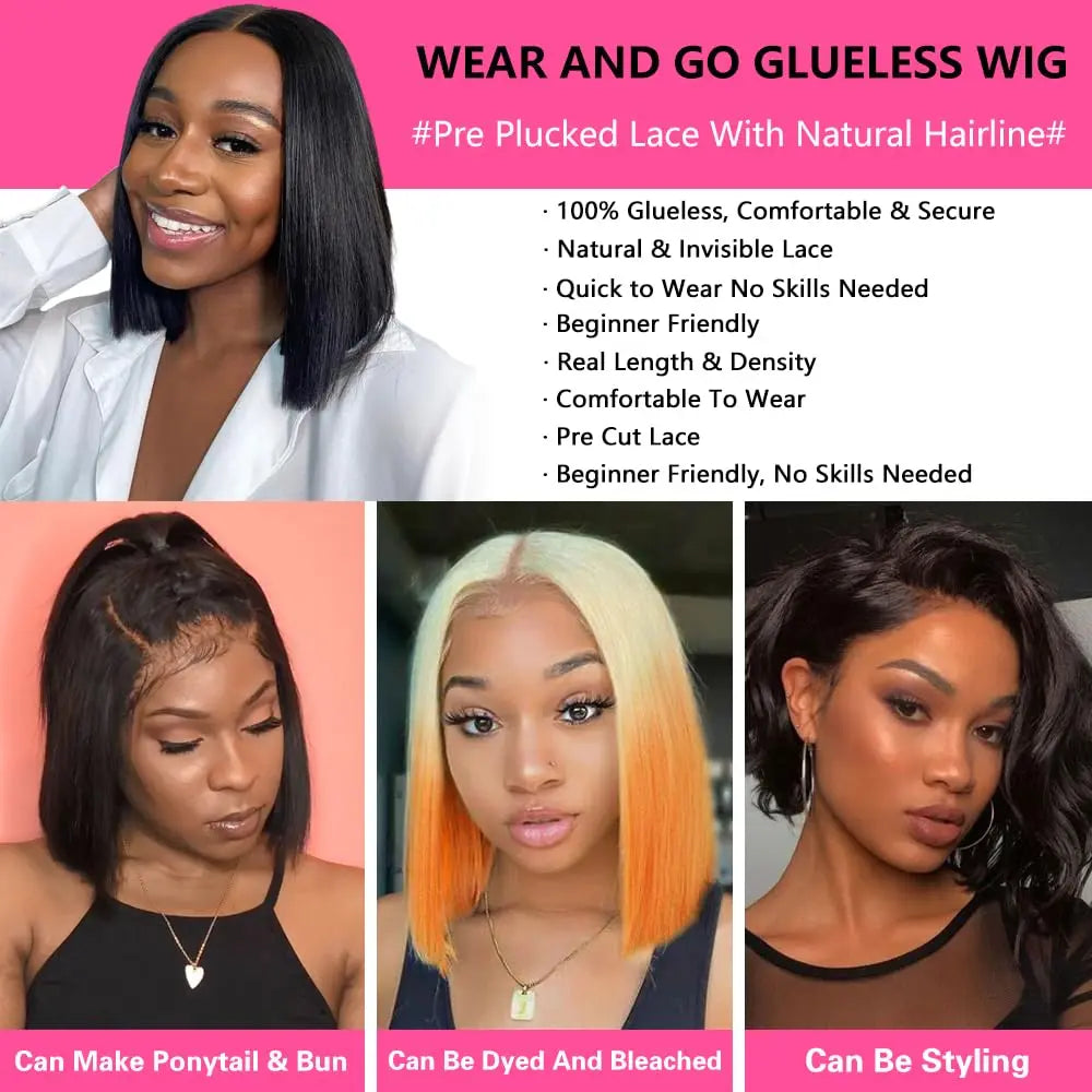 Wear And Go Glueless Bob Straight Pre Cut Lace Front Mareeyama Moments.