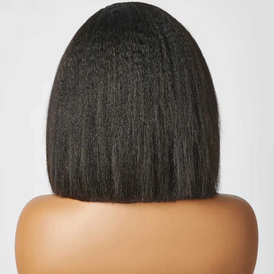 Short Bob Wigs Kinky Straight 13x4 Transparent Lace Frontal Wig - MareeYama