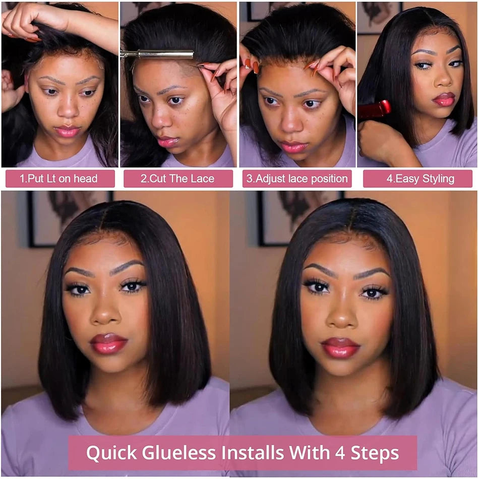 Short Bob Wigs Kinky Straight 13x4 Transparent Lace Frontal Wig - MareeYama