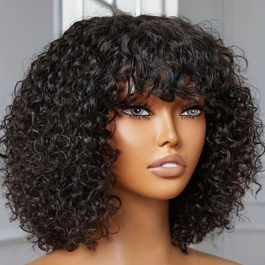 Curly Short Bob Human Hair Wigs Glueless Wig Highlight Honey Water Wave Blonde - MareeYama