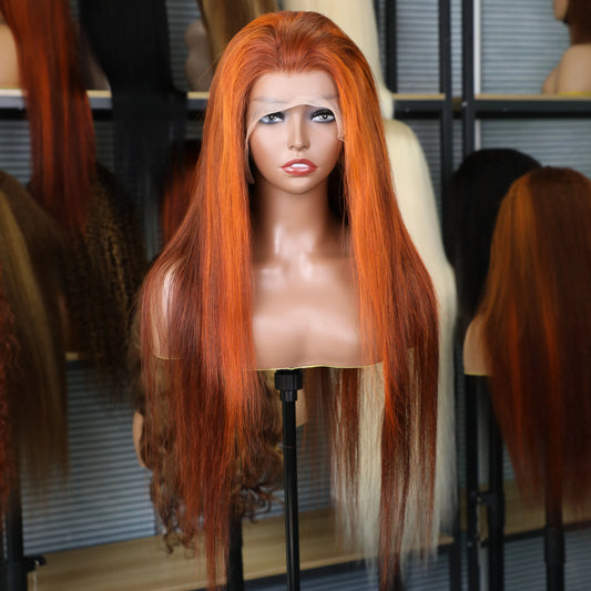 4/350 Highlight Straight Lace Front Wigs Ginger Orange Brown Piano Color Remy 13x4 13x6 Transparent Lace Frontal Human Hair Wig Mareeyama Moments.