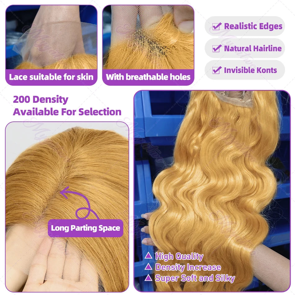 Honey Blonde Body Wave 13x4 Lace Front Human Hair Wig 13x6 HD Mareeyama Moments.