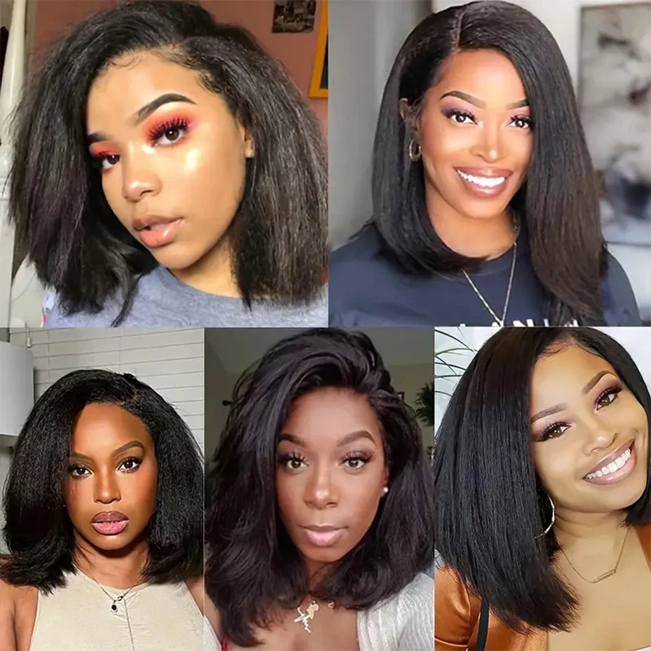 Short Bob Wigs Kinky Straight 13x4 Transparent Lace Frontal Wig - MareeYama