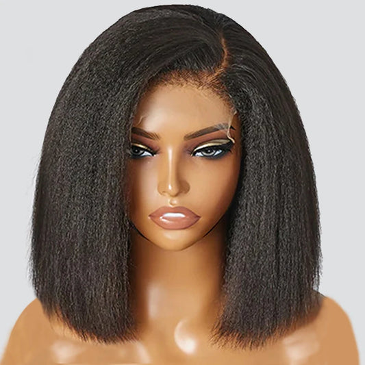 Short Bob Wigs Kinky Straight 13x4 Transparent Lace Frontal Wig - MareeYama