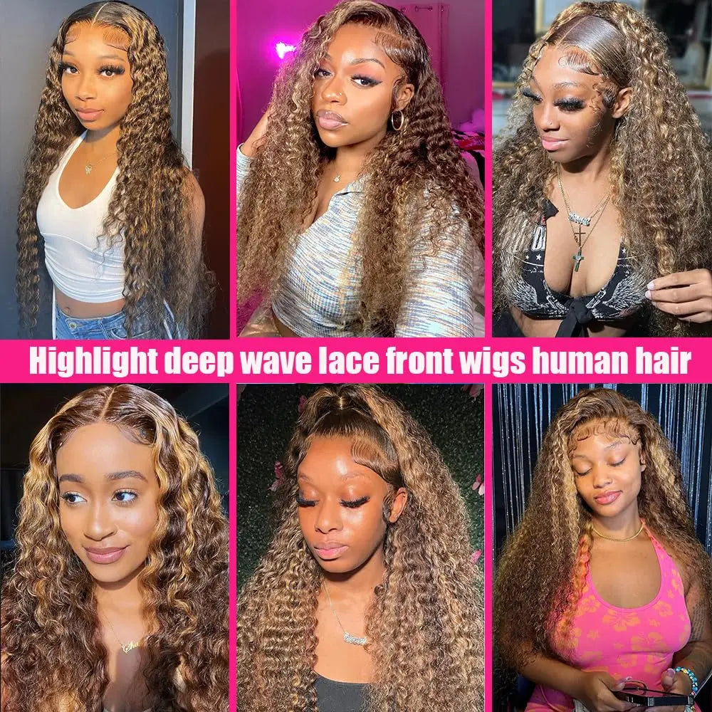 Hair Deep Wave 13x6 Highlight Lace Frontal Wig Human Hair 13x4 Ombre Lace Mareeyama Moments.