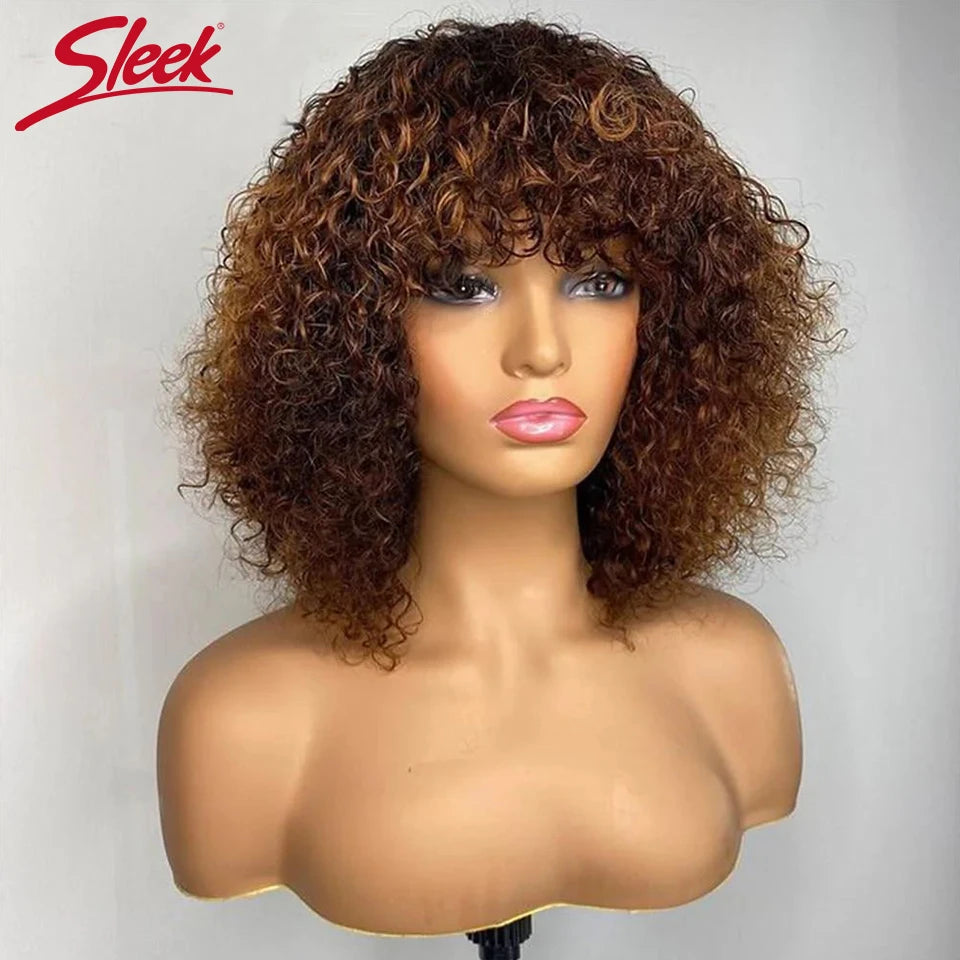 Curly Short Bob Human Hair Wigs Glueless Wig Highlight Honey Water Wave Blonde - MareeYama