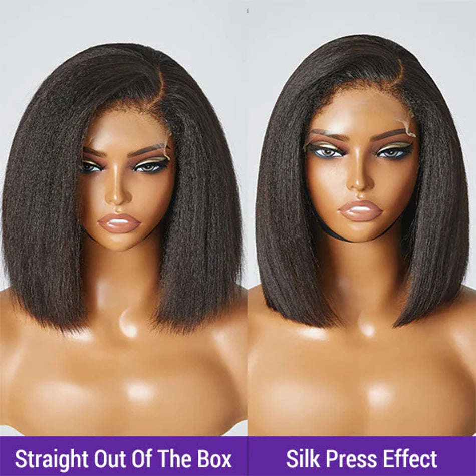 Short Bob Wigs Kinky Straight 13x4 Transparent Lace Frontal Wig - MareeYama