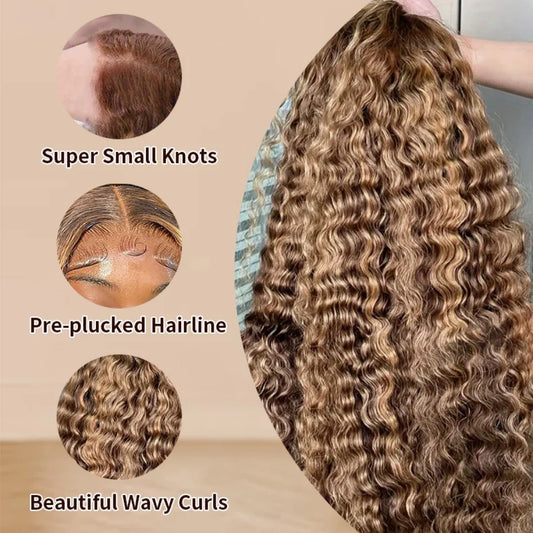 Curly Highlight Human Hair 100% Honey Blonde Loose Deep Wig Mareeyama Moments.