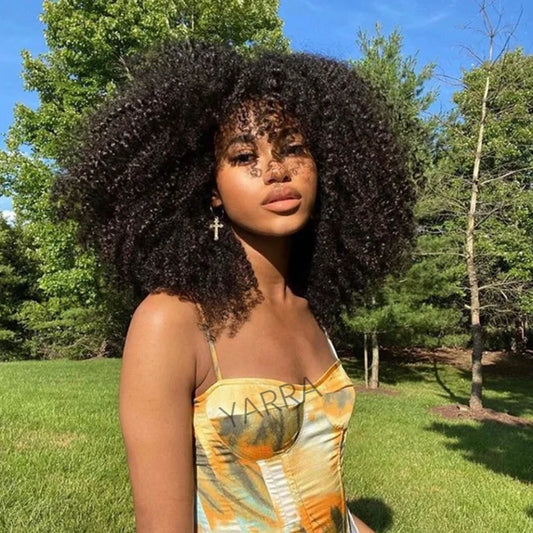 Afro Kinky Curly Human Hair Wig With Bangs For Black Women 180% 250% Density Brazilian Remy Full Machine Made Hair Yarra Mareeyama Moments.