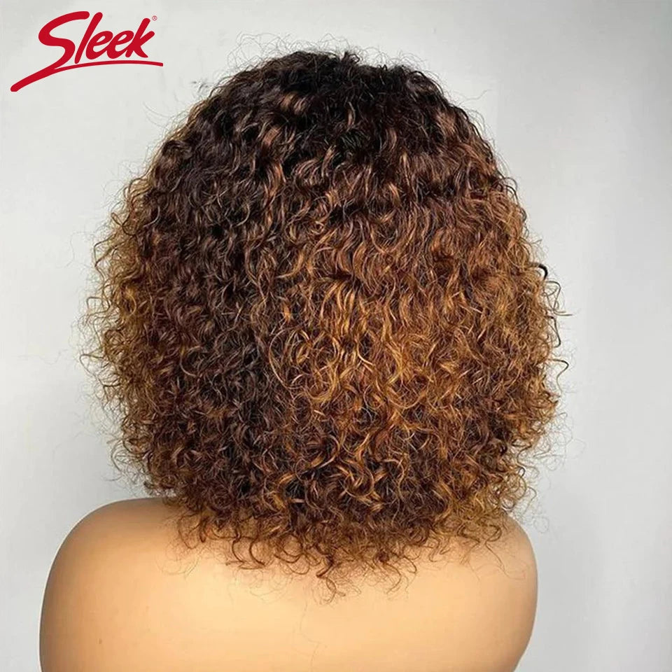 Curly Short Bob Human Hair Wigs Glueless Wig Highlight Honey Water Wave Blonde - MareeYama