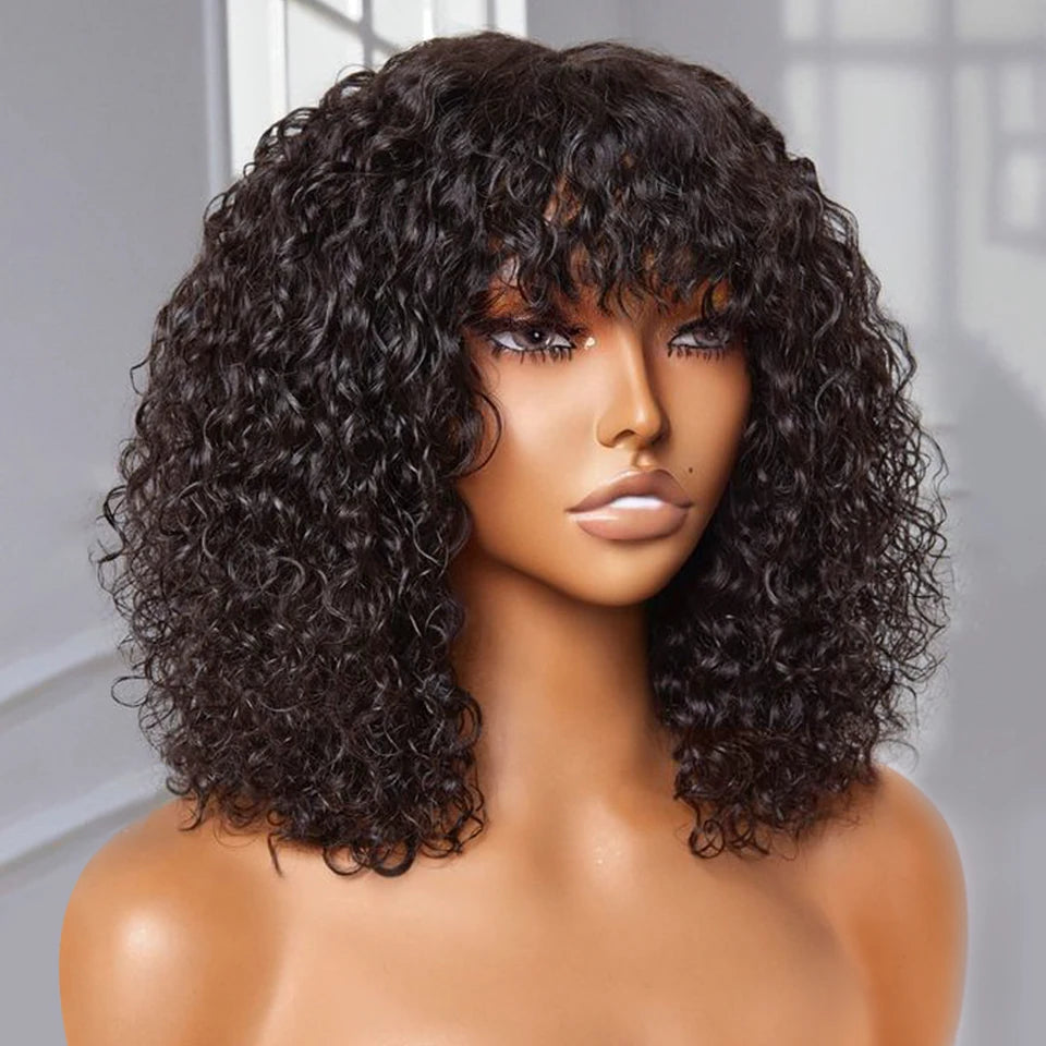 Curly Short Bob Human Hair Wigs Glueless Wig Highlight Honey Water Wave Blonde - MareeYama