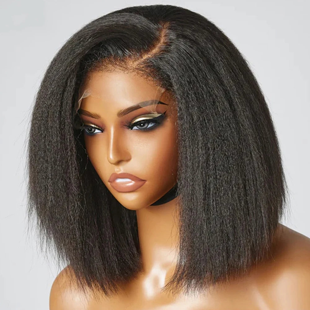 Short Bob Wigs Kinky Straight 13x4 Transparent Lace Frontal Wig - MareeYama
