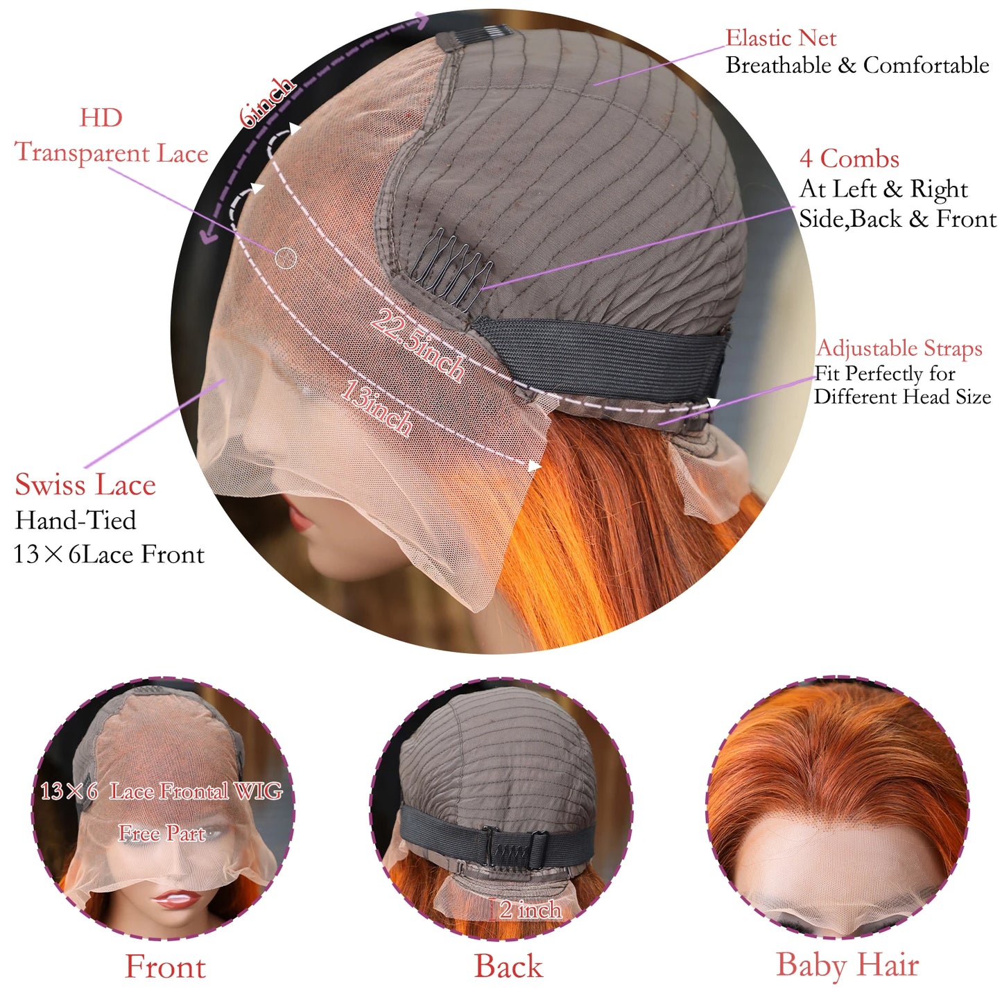 4/350 Highlight Straight Lace Front Wigs Ginger Orange Brown Piano Color Remy 13x4 13x6 Transparent Lace Frontal Human Hair Wig Mareeyama Moments.