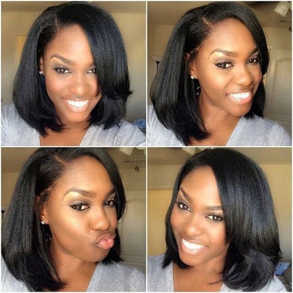 Short Bob Wigs Kinky Straight 13x4 Transparent Lace Frontal Wig - MareeYama