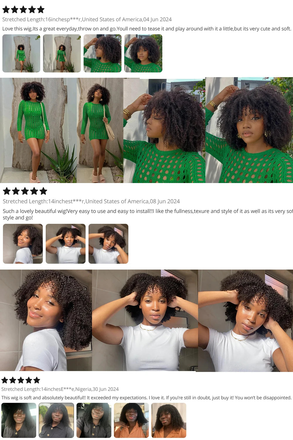 Afro Kinky Curly Human Hair Wig With Bangs For Black Women 180% 250% Density Brazilian Remy Full Machine Made Hair Yarra Mareeyama Moments.