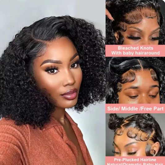 Kinky Curly Bob Wig Lace Frontal Hair Wigs 100% Brazilian Glueless Mareeyama Moments.