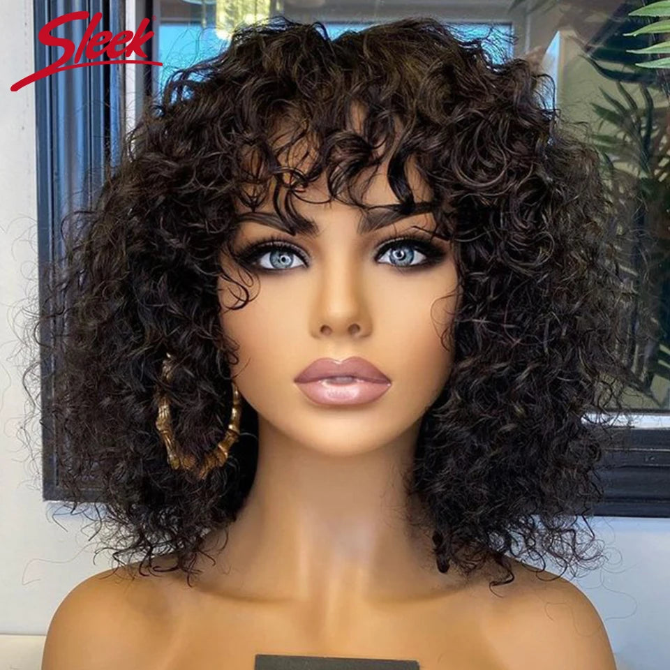 Curly Short Bob Human Hair Wigs Glueless Wig Highlight Honey Water Wave Blonde - MareeYama