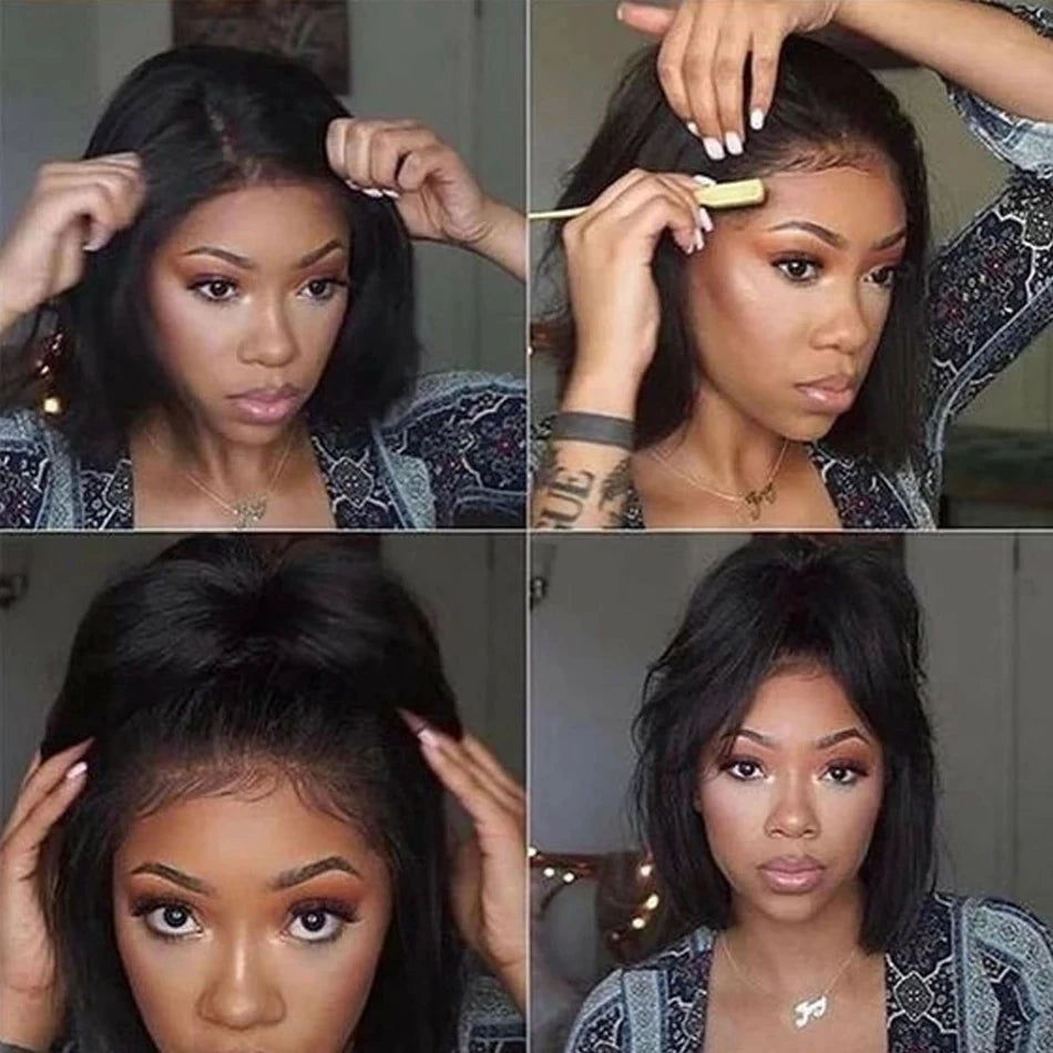 Short Bob Wigs Kinky Straight 13x4 Transparent Lace Frontal Wig - MareeYama