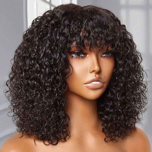 Curly Short Bob Human Hair Wigs Glueless Wig Highlight Honey Water Wave Blonde - MareeYama