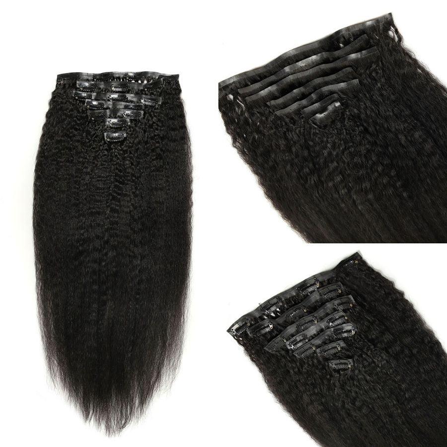 Kinky Straight Seamless Clip Ins Hair Extensions