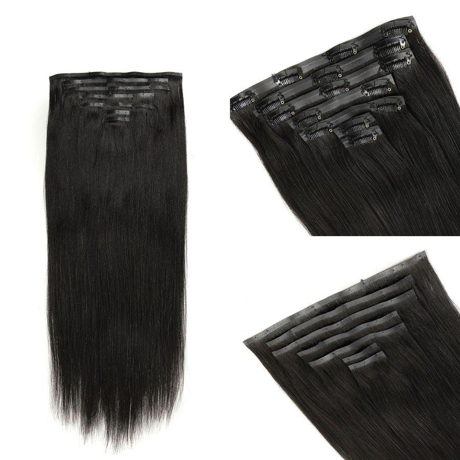 Yaki Straight Seamless Clip Ins Hair Extensions