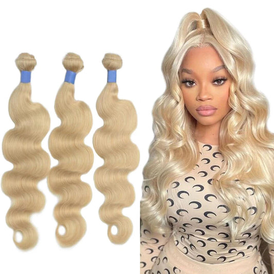3/4 613 Blonde Human Hair Double Weft Weave Bundles 10A 26 28 30inch Mareeyama Moments.