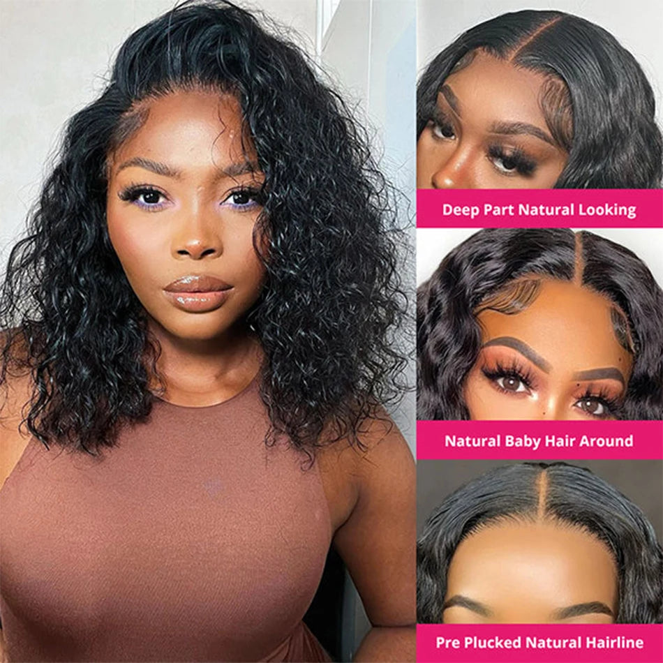 Glueless Wigs Short Bob Wigs Kiny Curly Lace Front Human Hair Wigs 13x4 Mareeyama Moments.