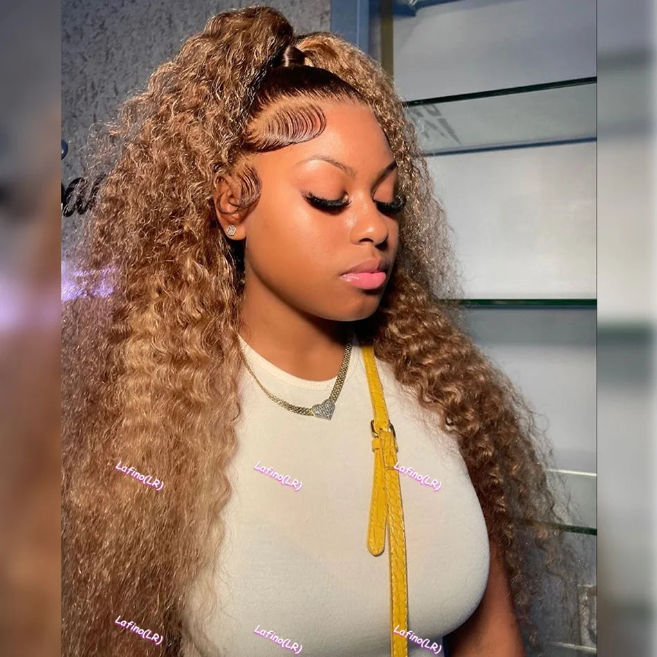 Curly Highlight Human Hair 100% Honey Blonde Loose Deep Wig Mareeyama Moments.