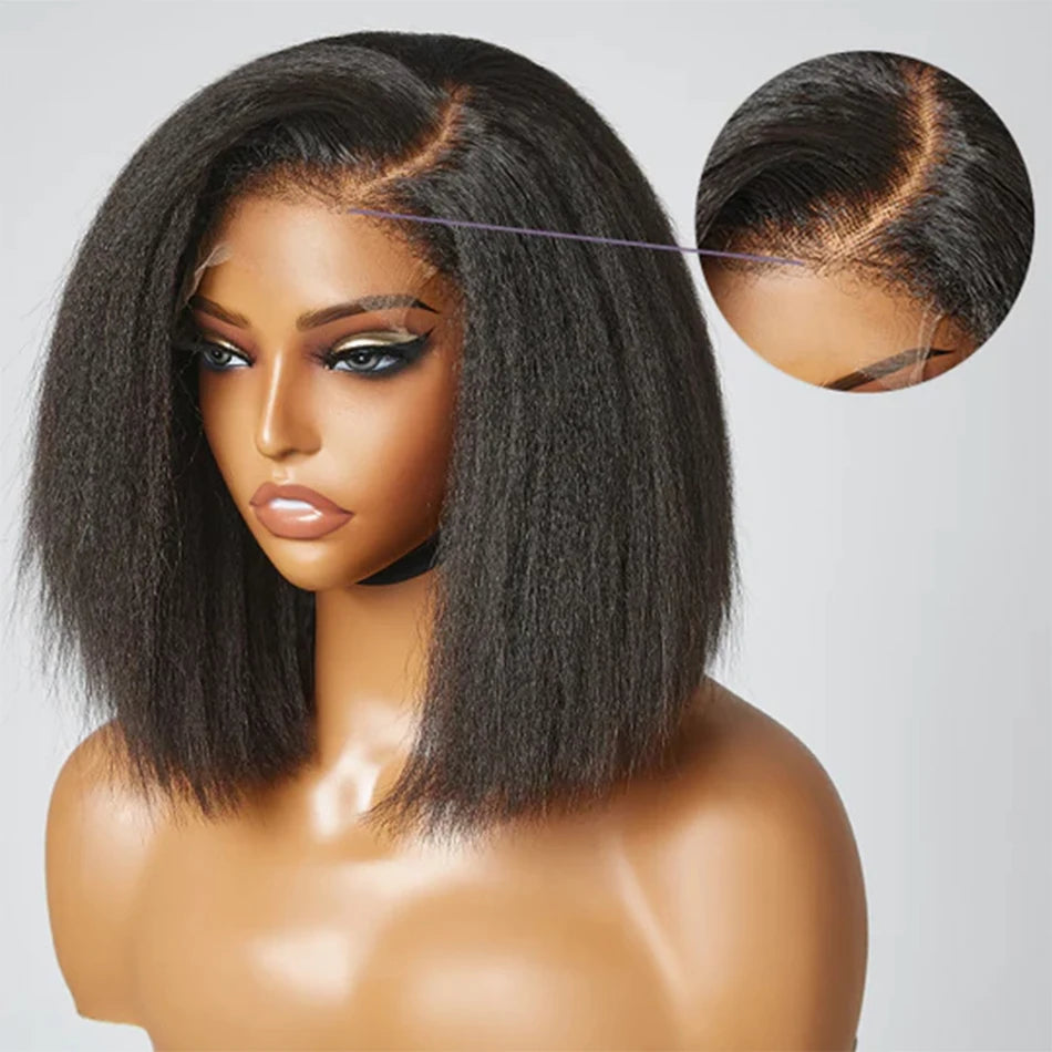 Short Bob Wigs Kinky Straight 13x4 Transparent Lace Frontal Wig - MareeYama