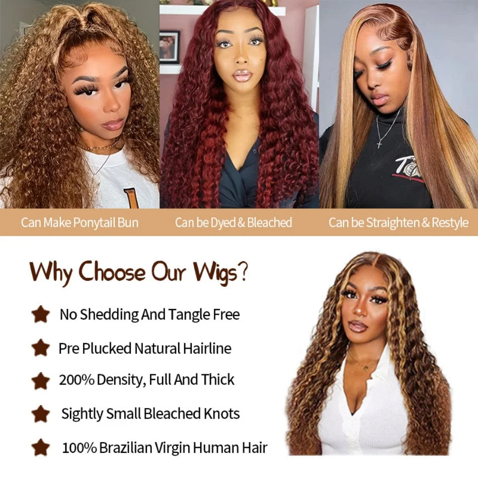 Curly Highlight Human Hair 100% Honey Blonde Loose Deep Wig Mareeyama Moments.