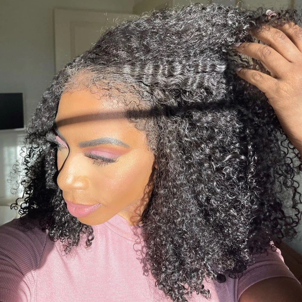 Short Bob Kinky Curly Human Hair Frontal Wig Mareeyama Moments.