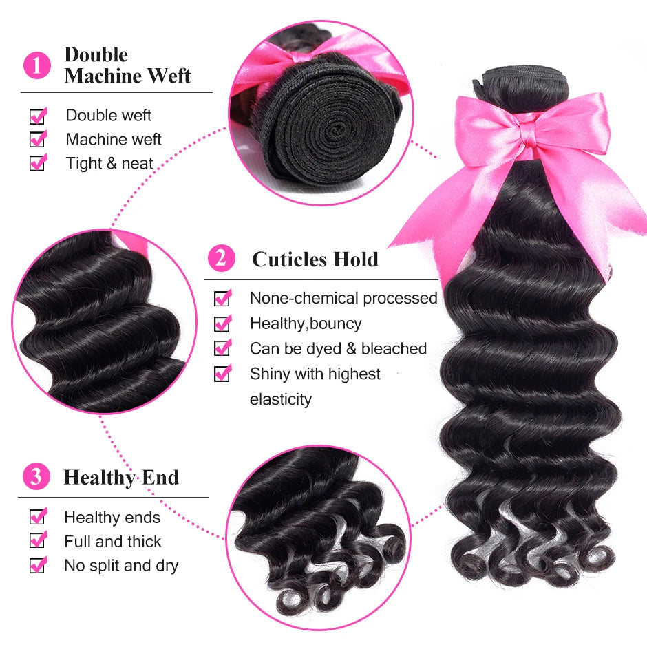 Brazilian Loose deep Hair Weave Bundles 100% Remy Human Hair Mareeyama Moments.