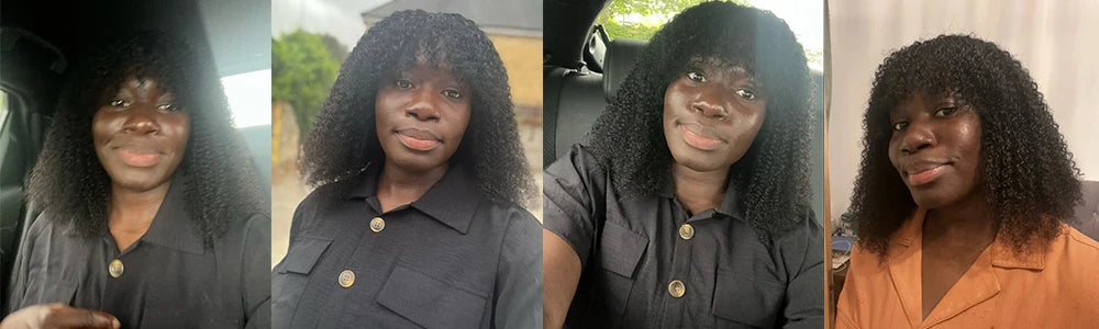 Afro Kinky Curly Human Hair Wig With Bangs For Black Women 180% 250% Density Brazilian Remy Full Machine Made Hair Yarra Mareeyama Moments.