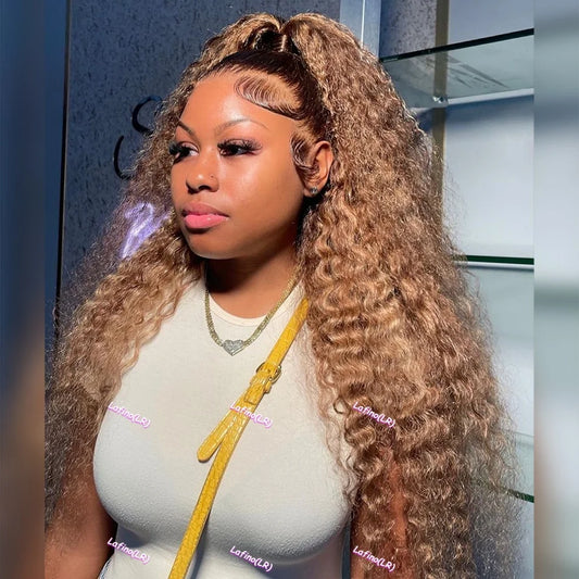 Curly Highlight Human Hair 100% Honey Blonde Loose Deep Wig Mareeyama Moments.