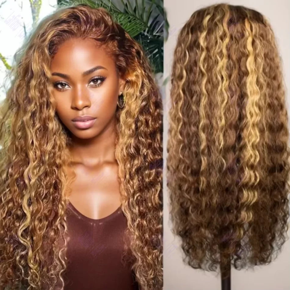 Curly Highlight Human Hair 100% Honey Blonde Loose Deep Wig Mareeyama Moments.