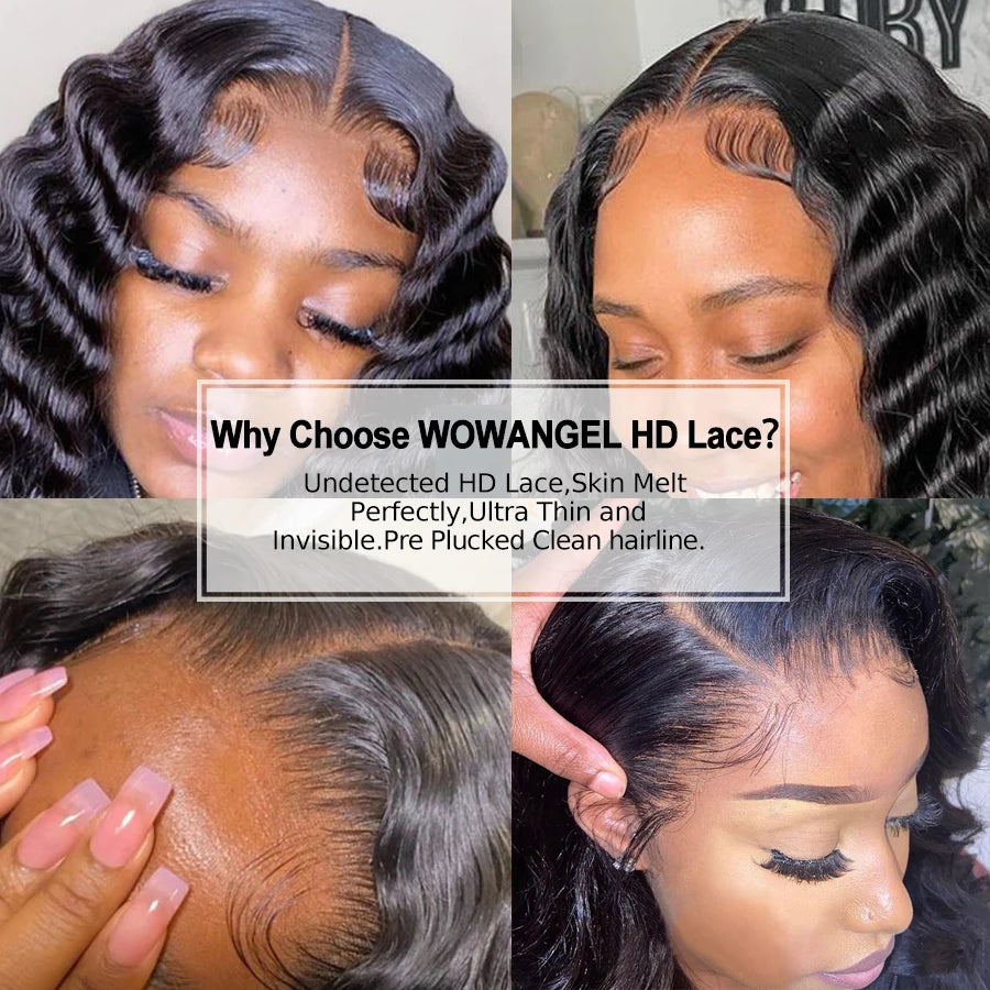 Wow Angel 34inch Human Hair Lace Frontal Wig Deep Wave 13x6 HD Lace Full Frontal Curly Wigs Melts Skins 250% Natural Pre Plucked Mareeyama Moments.