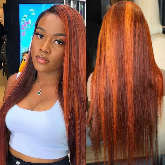 4/350 Highlight Straight Lace Front Wigs Ginger Orange Brown Piano Color Remy 13x4 13x6 Transparent Lace Frontal Human Hair Wig Mareeyama Moments.