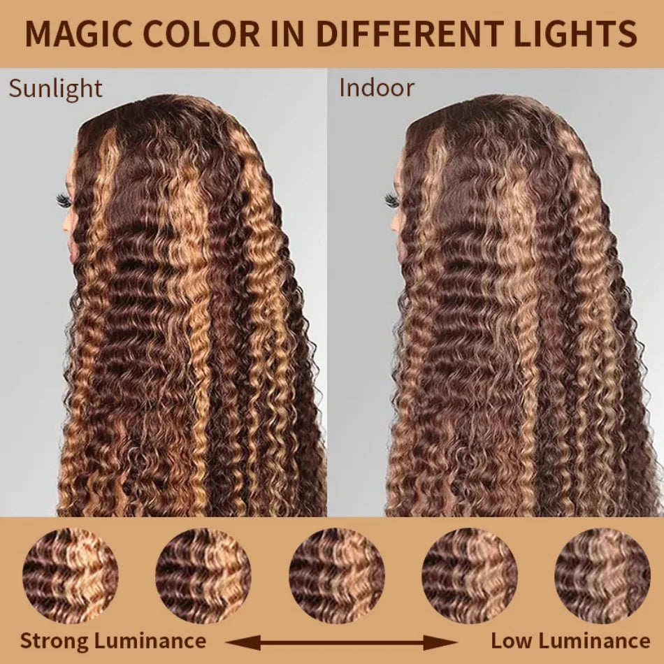 Curly Highlight Human Hair 100% Honey Blonde Loose Deep Wig Mareeyama Moments.