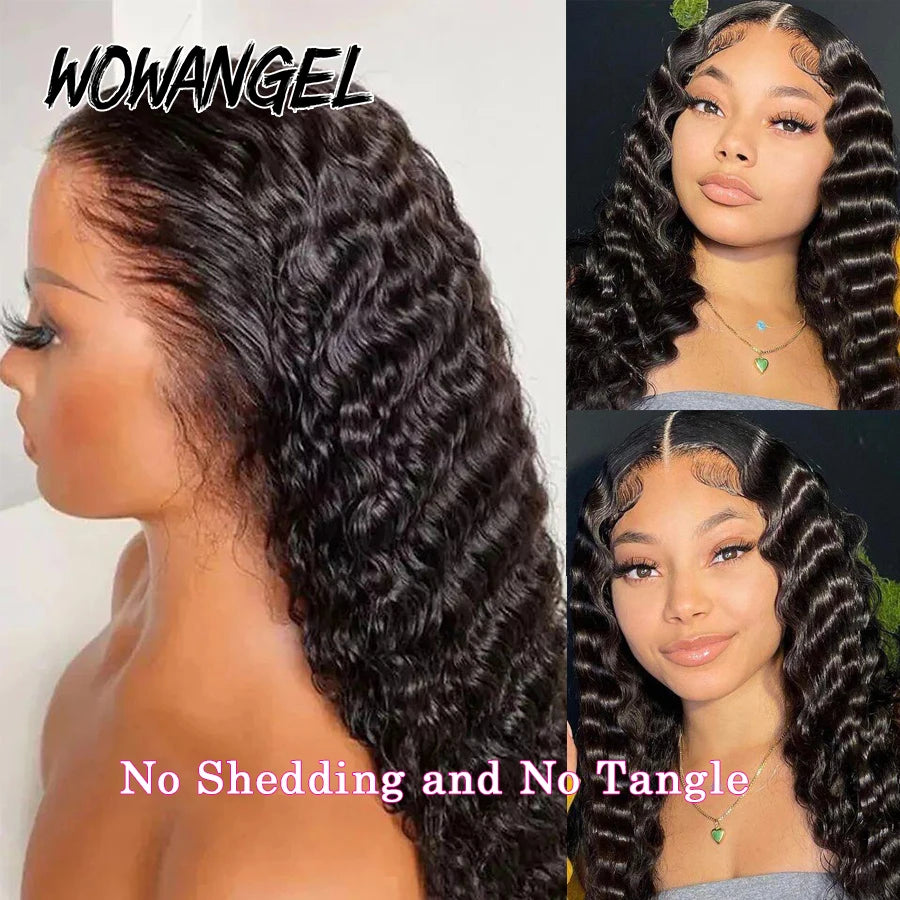 Wow Angel 34inch Human Hair Lace Frontal Wig Deep Wave 13x6 HD Lace Full Frontal Curly Wigs Melts Skins 250% Natural Pre Plucked Mareeyama Moments.