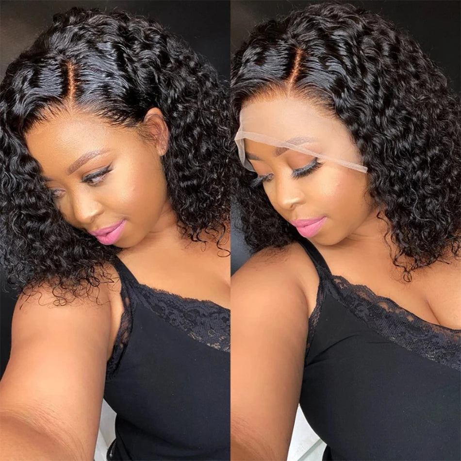 Glueless Wigs Short Bob Wigs Kiny Curly Lace Front Human Hair Wigs 13x4 Mareeyama Moments.