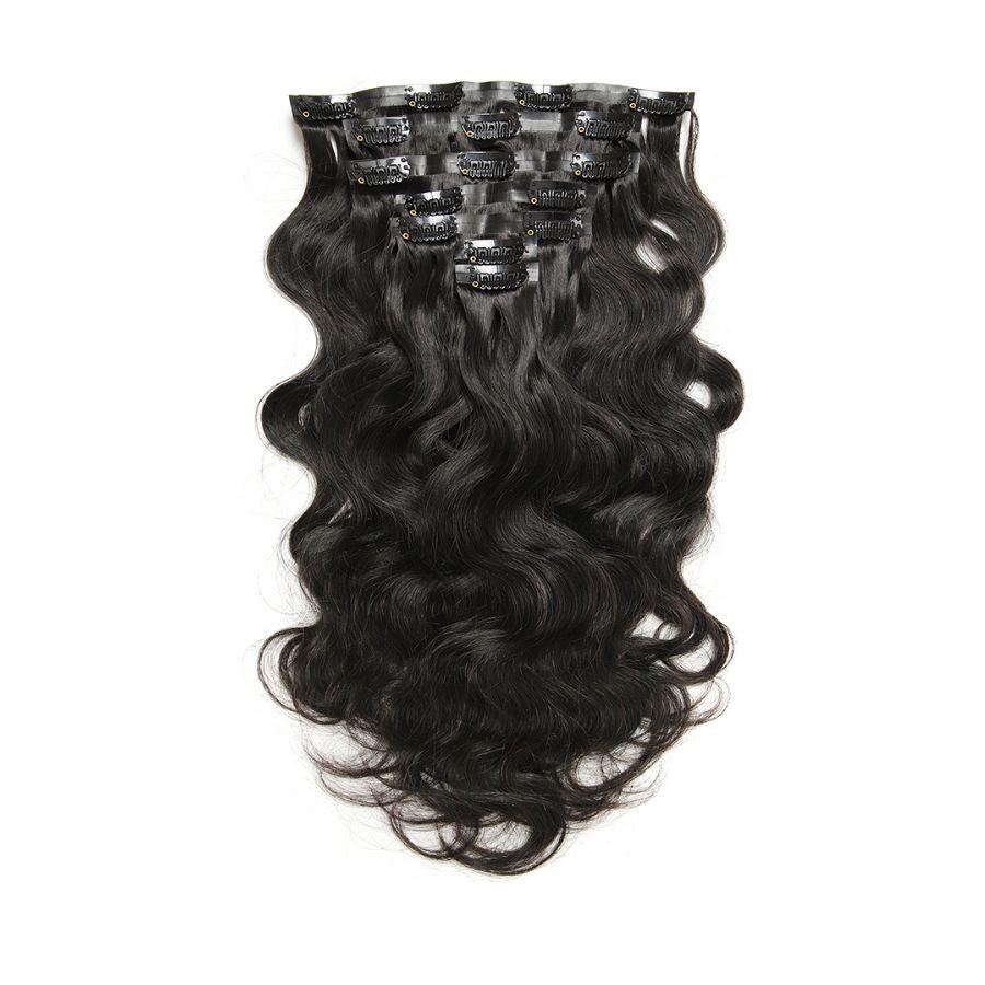 Body Wave Seamless Clip Ins Hair Extensions Natural Black
