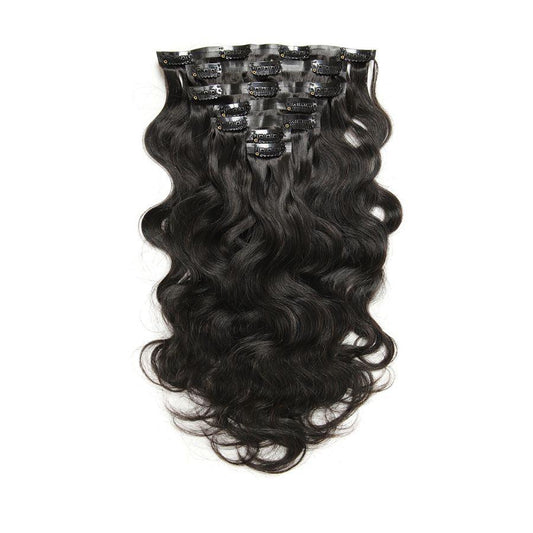 Body Wave Seamless Clip Ins Hair Extensions Natural Black