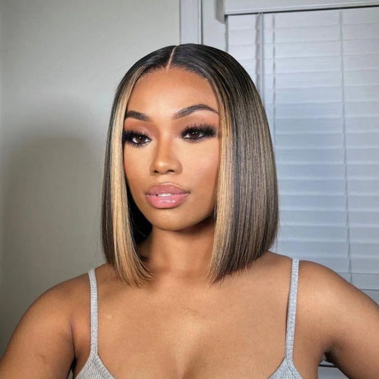 Highlight Straight Short Bob Wig 5x5 HD Lace Closure Glueless Wig - MareeYama