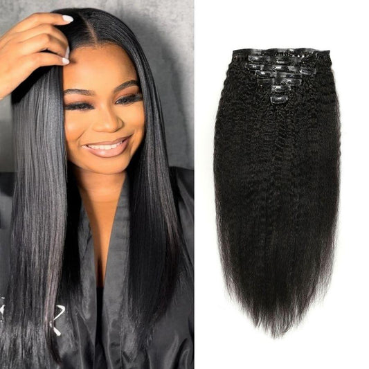 Kinky Straight Seamless Clip Ins Hair Extensions
