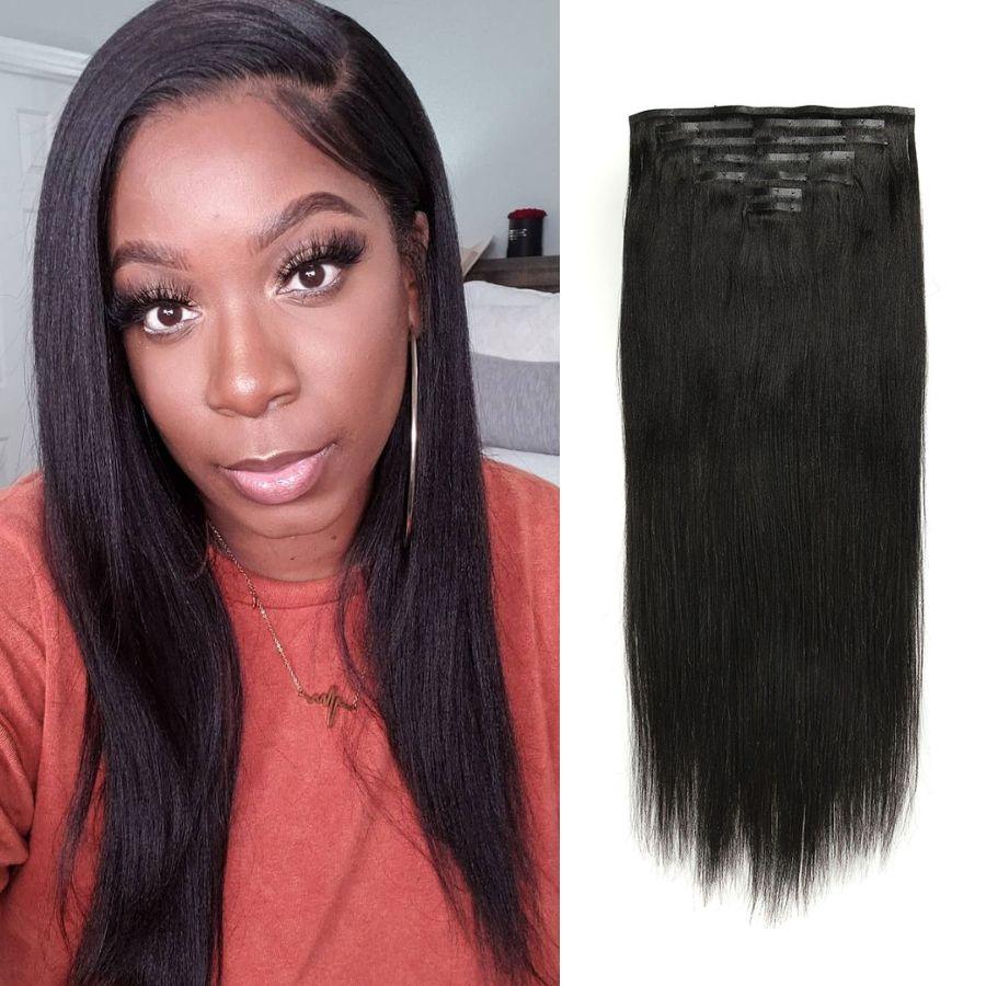 Yaki Straight Seamless Clip Ins Hair Extensions