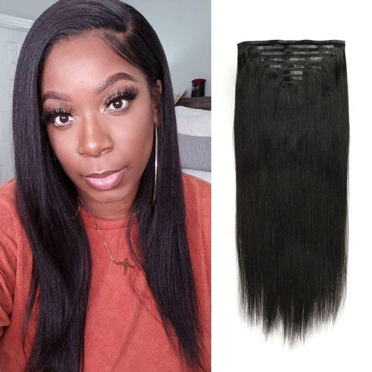 Yaki Straight Seamless Clip Ins Hair Extensions